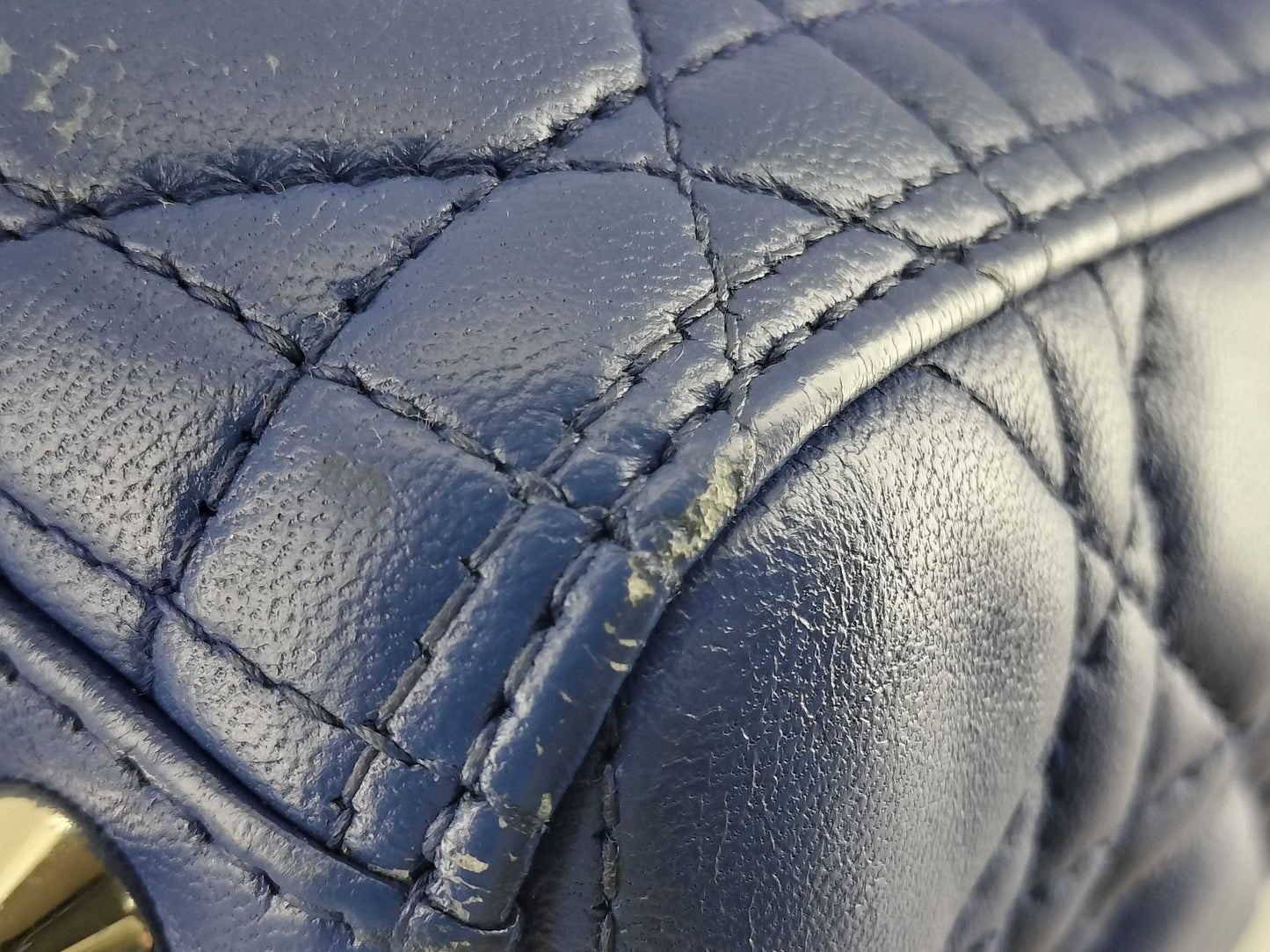 Dior Lady Dior Large Zip Handbag in Blue Cannage Lambskin Leather and Silver, 18-MA-0123