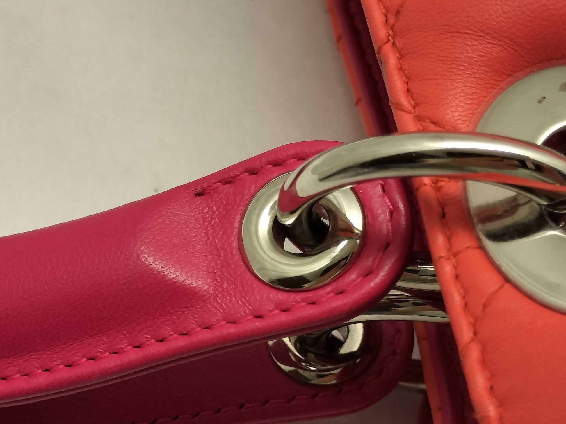 Dior Lady Dior Medium Tricolore Lady Dior Zip Handbag in Orange/Fuchsia/Red Cannage Lambskin Leather with Silver 15-BO-0133