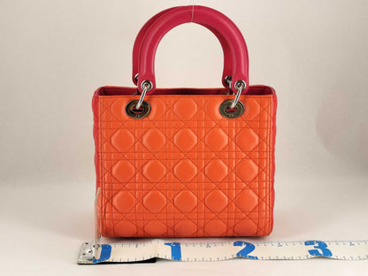 Dior Lady Dior Medium Tricolore Lady Dior Zip Handbag in Orange/Fuchsia/Red Cannage Lambskin Leather with Silver 15-BO-0133