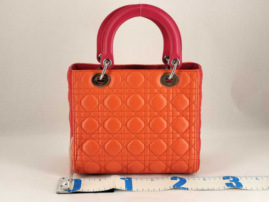 Dior Lady Dior Medium Tricolore Lady Dior Zip Handbag in Orange/Fuchsia/Red Cannage Lambskin Leather with Silver 15-BO-0133