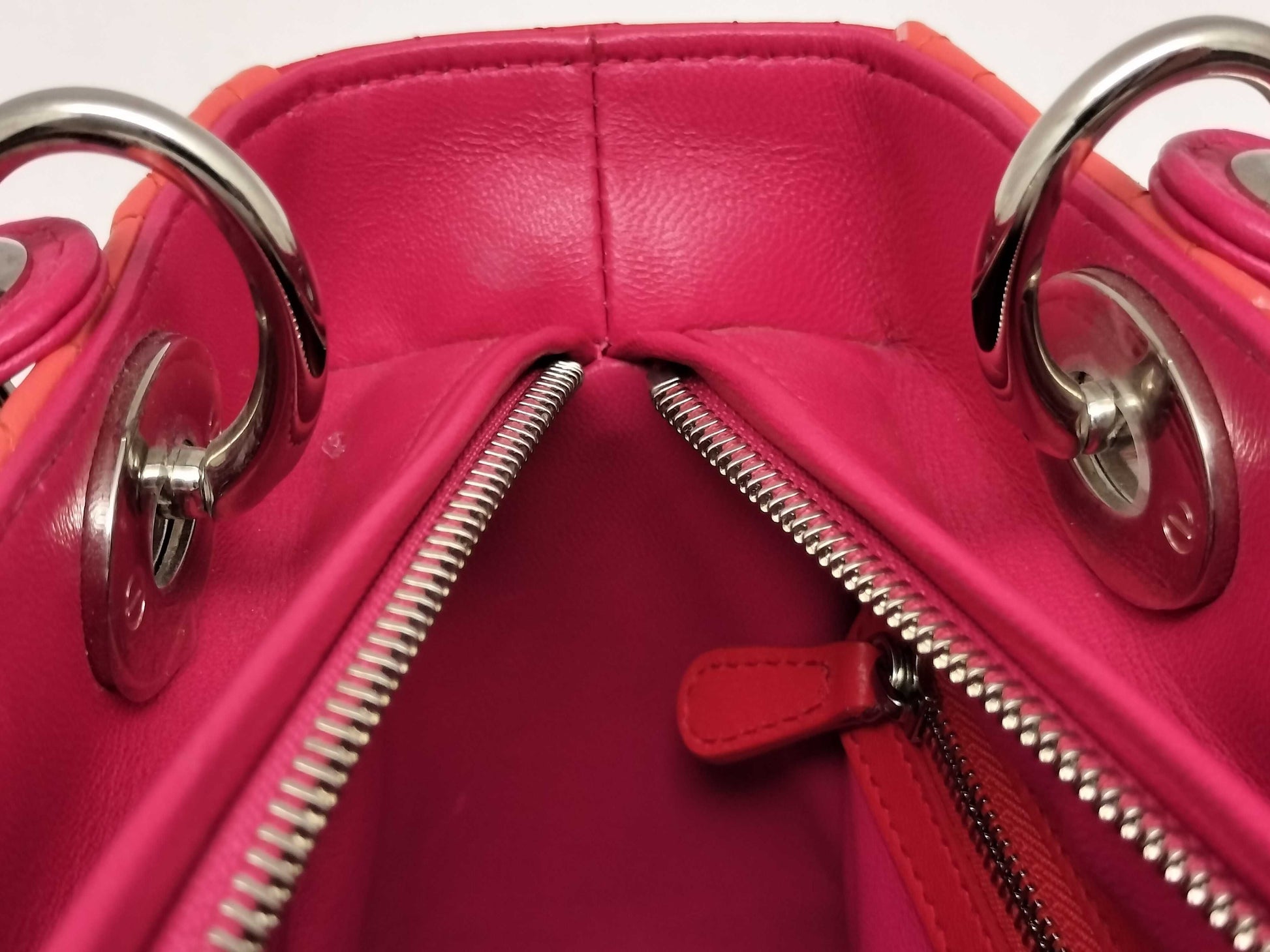 Dior Lady Dior Medium Tricolore Lady Dior Zip Handbag in Orange/Fuchsia/Red Cannage Lambskin Leather with Silver 15-BO-0133