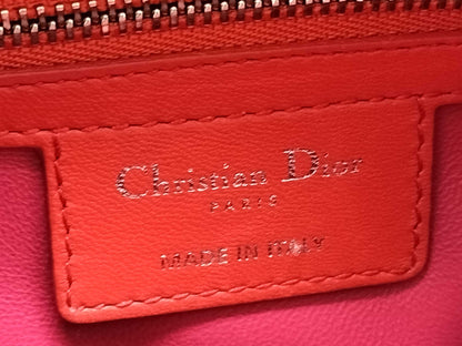 Dior Lady Dior Medium Tricolore Lady Dior Zip Handbag in Orange/Fuchsia/Red Cannage Lambskin Leather with Silver 15-BO-0133