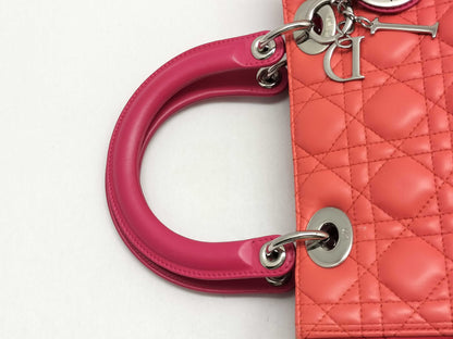 Dior Lady Dior Medium Tricolore Lady Dior Zip Handbag in Orange/Fuchsia/Red Cannage Lambskin Leather with Silver 15-BO-0133