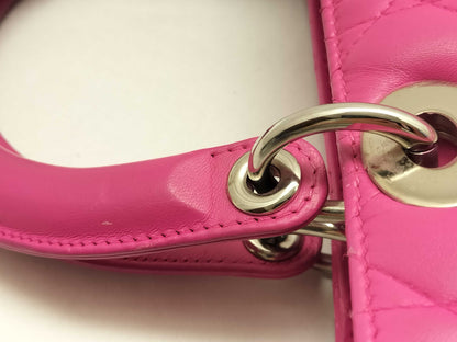 Dior Lady Dior Medium Zip Handbag in Fuchsia Cannage Lambskin Leather and Silver, 16-BO-1112