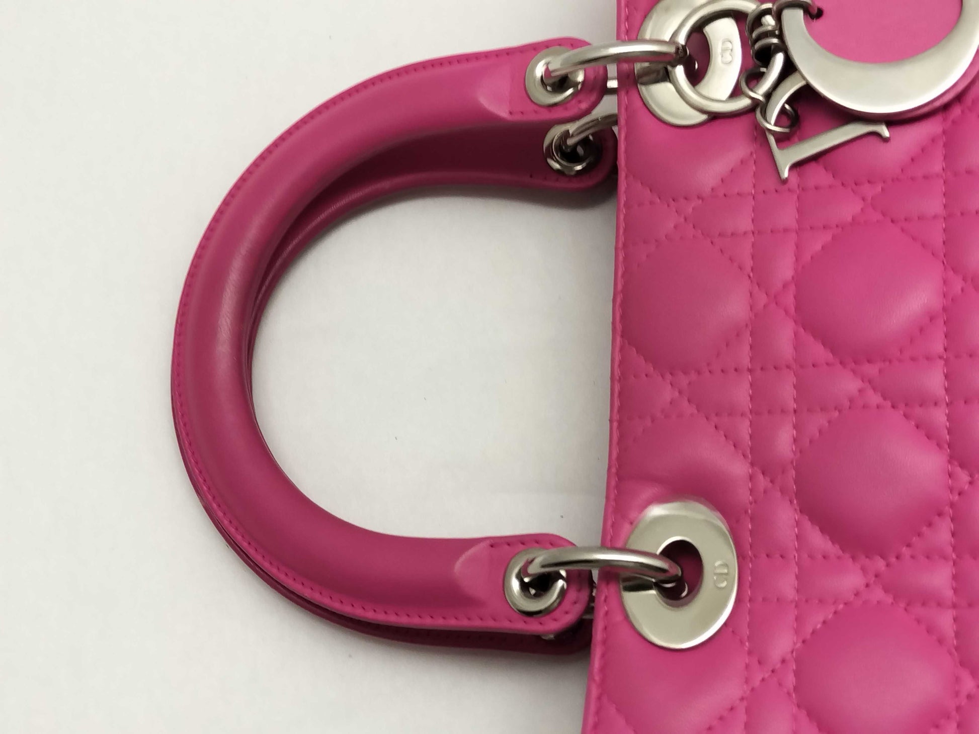 Dior Lady Dior Medium Zip Handbag in Fuchsia Cannage Lambskin Leather and Silver, 16-BO-1112