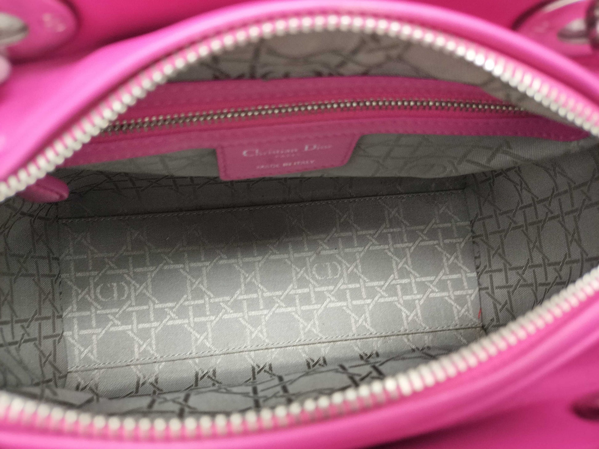 Dior Lady Dior Medium Zip Handbag in Fuchsia Cannage Lambskin Leather and Silver, 16-BO-1112