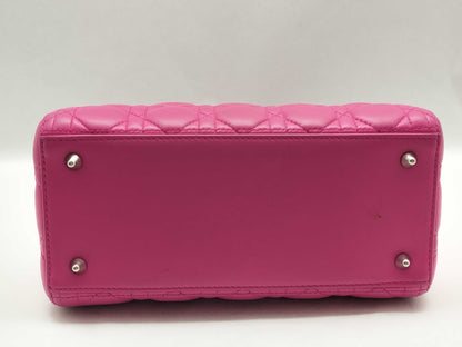 Dior Lady Dior Medium Zip Handbag in Fuchsia Cannage Lambskin Leather and Silver, 16-BO-1112