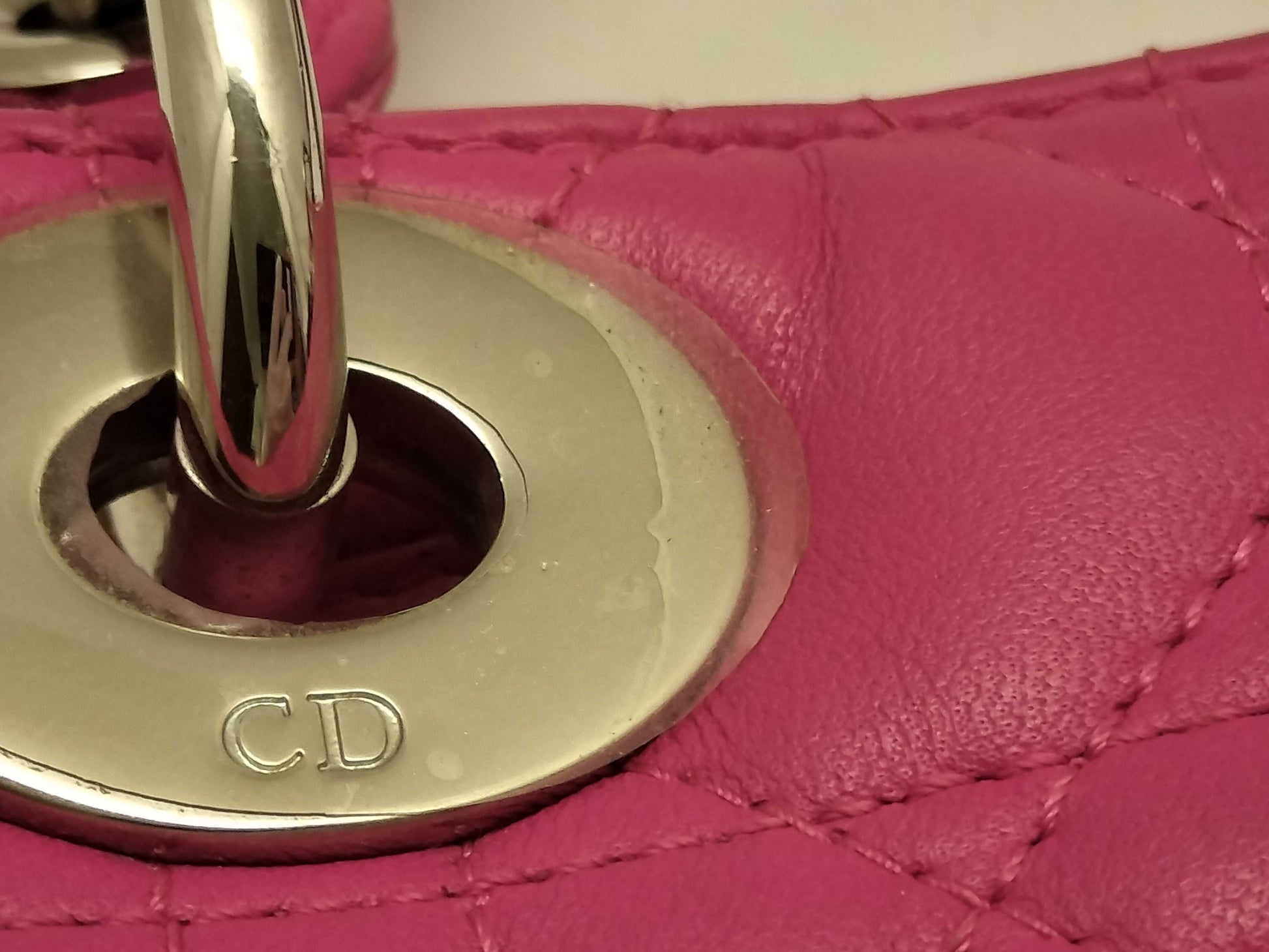 Dior Lady Dior Medium Zip Handbag in Fuchsia Cannage Lambskin Leather and Silver, 16-BO-1112