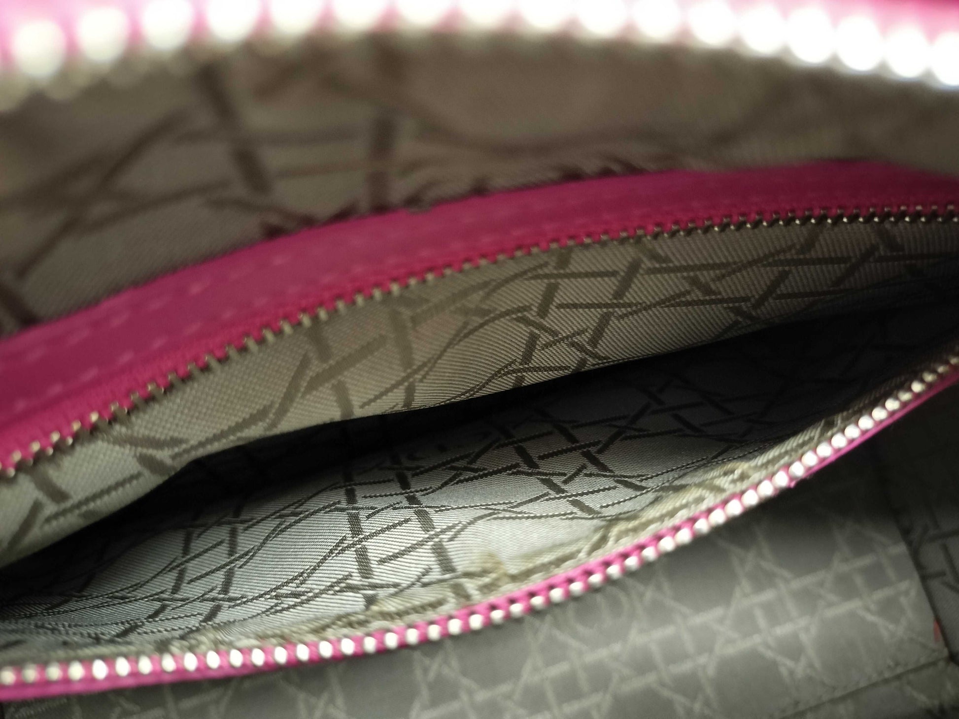 Dior Lady Dior Medium Zip Handbag in Fuchsia Cannage Lambskin Leather and Silver, 16-BO-1112