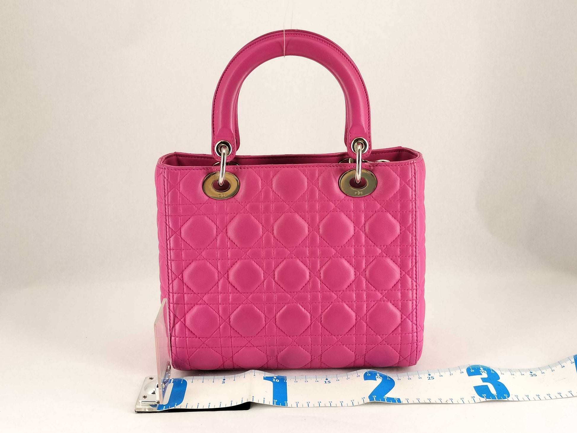 Dior Lady Dior Medium Zip Handbag in Fuchsia Cannage Lambskin Leather and Silver, 16-BO-1112