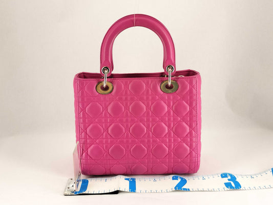 Dior Lady Dior Medium Zip Handbag in Fuchsia Cannage Lambskin Leather and Silver, 16-BO-1112