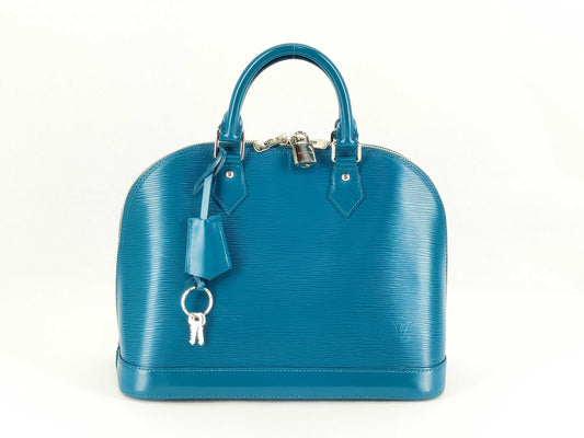 LOUIS VUITTON [Serial Number] RFID Unverifiable FL4183 Louis Vuitton Alma PM Myrtille Blue Epi Leather Handbag with Silver Brass Hardware FL4183