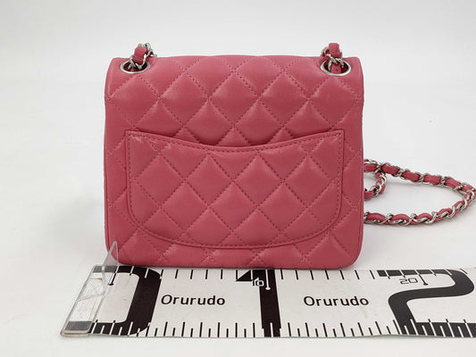 CHANEL Mini Square Classic Single Flap Shoulder Bag in Pink Quilted Lambskin Leather with Silver Hardware, 29027049 