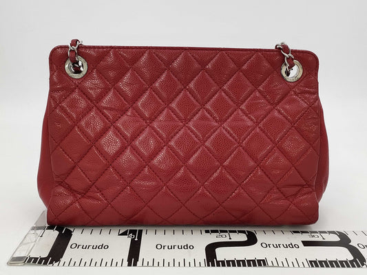 CHANEL CC Frame Chain Tote in Red Quilted Soft Caviar Leather with Silver Hardware, Item Number 17571728 