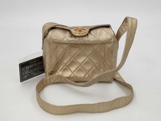 CHANEL Chanel Mini Top CC Turnlock Crossbody Shoulder Bag in Gold Quilted Lambskin Leather with Gold Hardware, 2319825 