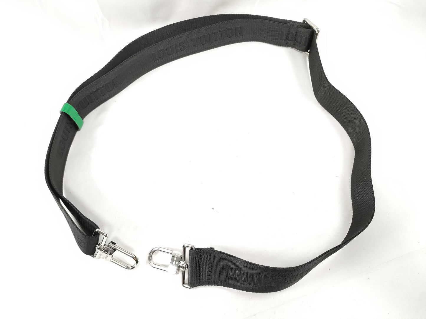 LOUIS VUITTON Louis Vuitton Signature Adjustable Strap, Black/Green, Silver Hardware, 95*4.5*0.5cm Strap