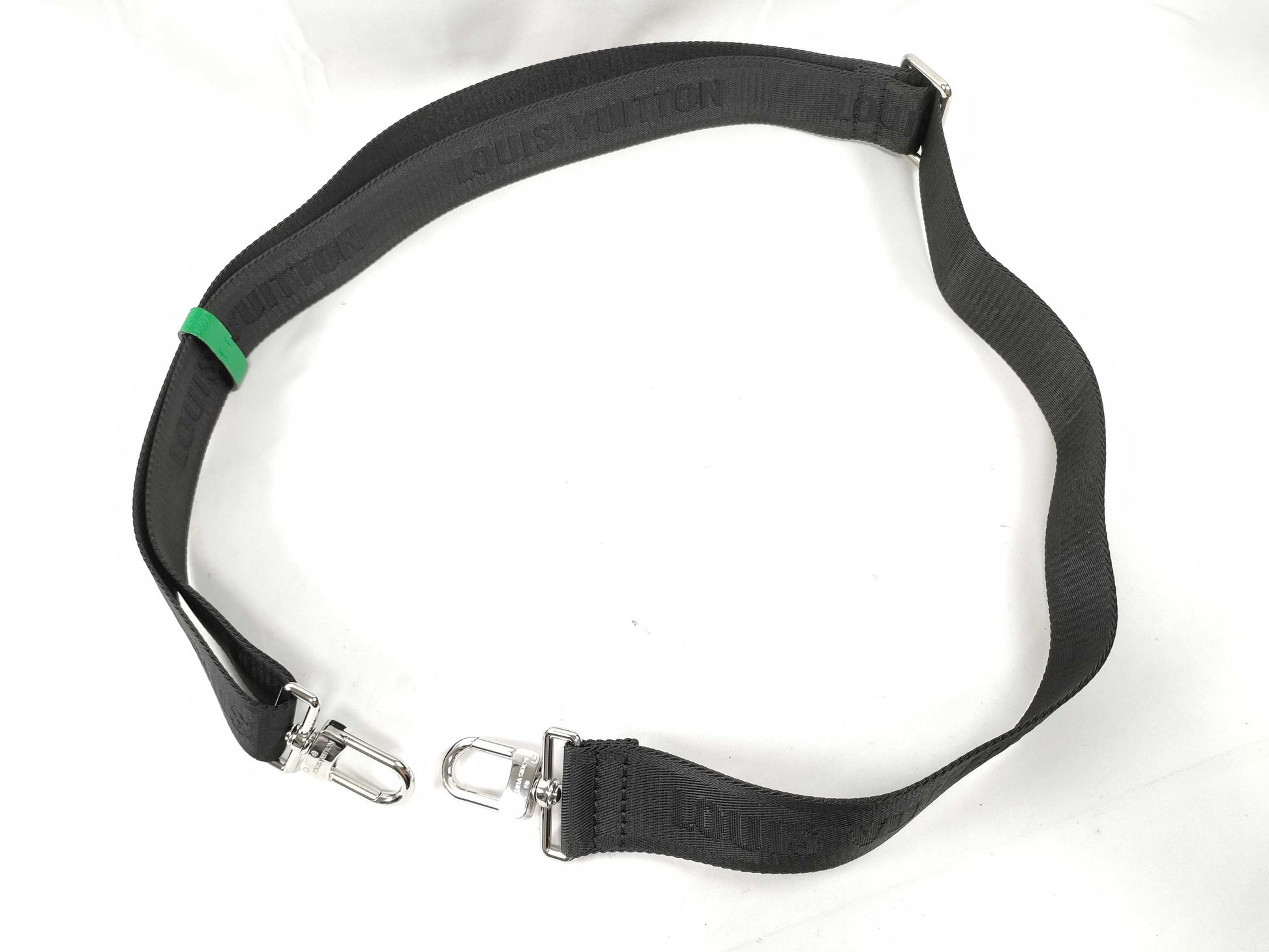 LOUIS VUITTON Louis Vuitton Signature Adjustable Strap, Black/Green, Silver Hardware, 95*4.5*0.5cm Strap