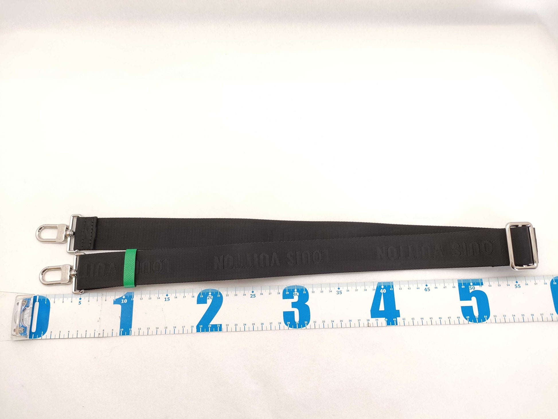 LOUIS VUITTON Louis Vuitton Signature Adjustable Strap, Black/Green, Silver Hardware, 95*4.5*0.5cm Strap