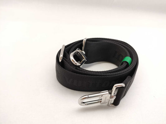LOUIS VUITTON Louis Vuitton Signature Adjustable Strap, Black/Green, Silver Hardware, 95*4.5*0.5cm Strap