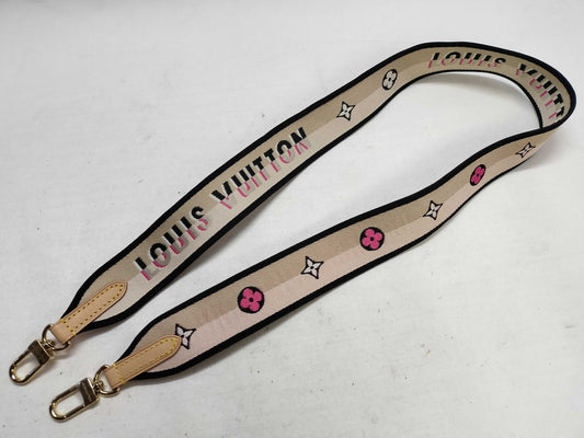 LOUIS VUITTON Signature Strap, Beige/Black/Pink, Signature Canvas, Gold Hardware, 95*4.5*.05cm Strap