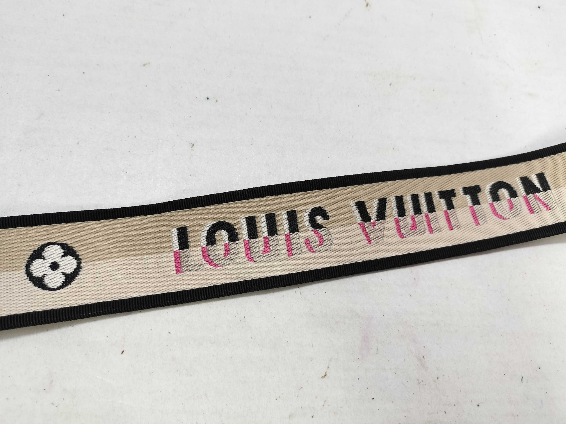 LOUIS VUITTON Signature Strap, Beige/Black/Pink, Signature Canvas, Gold Hardware, 95*4.5*.05cm Strap