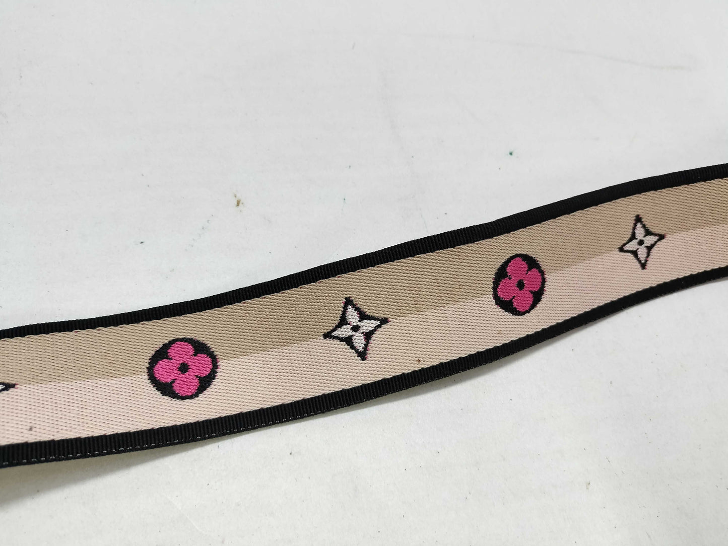 LOUIS VUITTON Signature Strap, Beige/Black/Pink, Signature Canvas, Gold Hardware, 95*4.5*.05cm Strap
