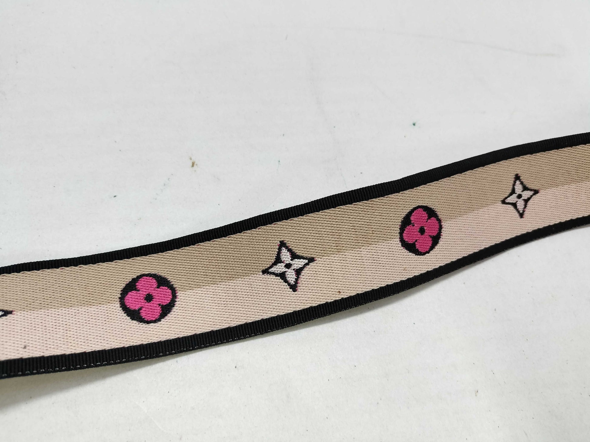 LOUIS VUITTON Signature Strap, Beige/Black/Pink, Signature Canvas, Gold Hardware, 95*4.5*.05cm Strap