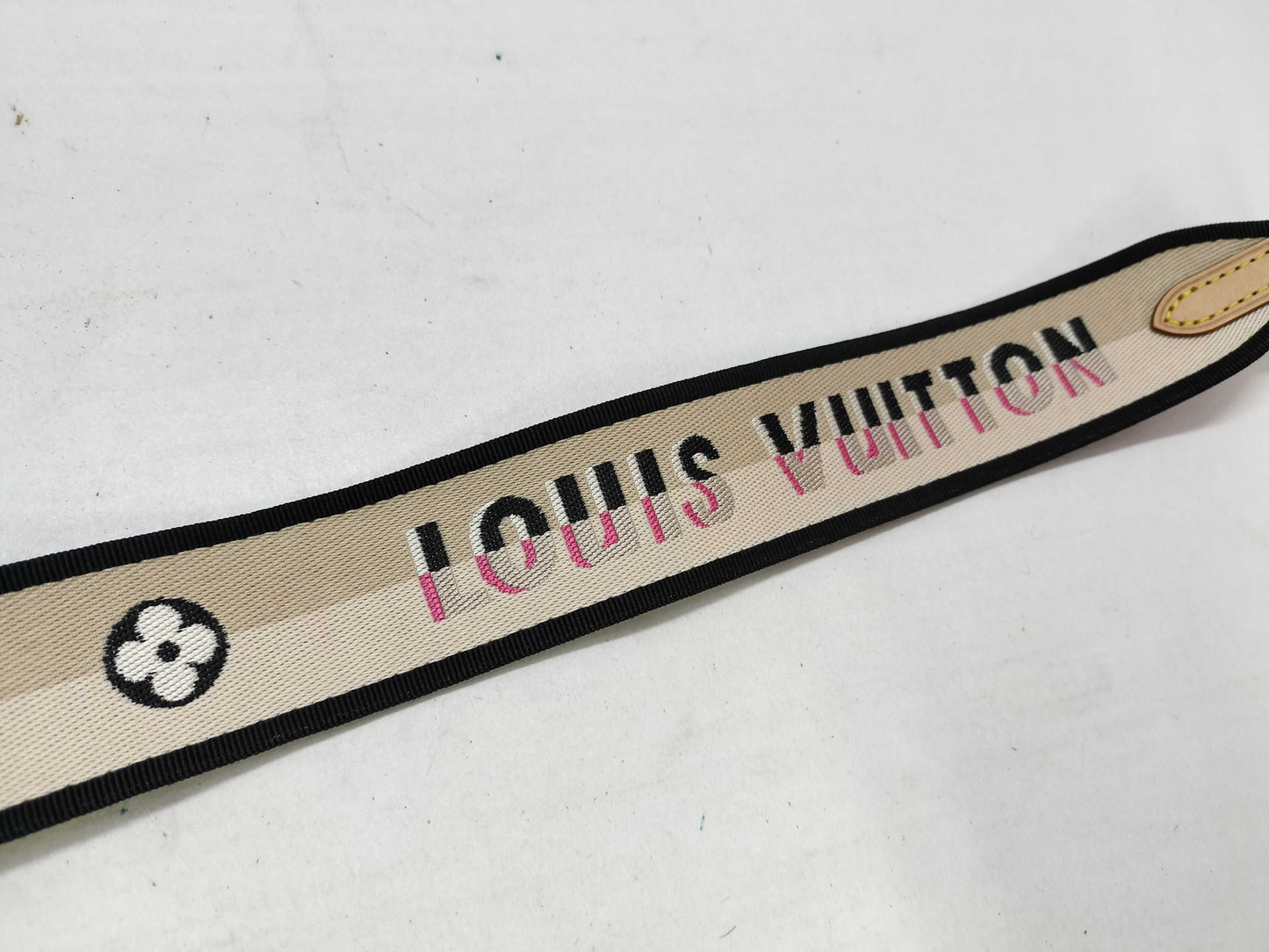 LOUIS VUITTON Signature Strap, Beige/Black/Pink, Signature Canvas, Gold Hardware, 95*4.5*.05cm Strap