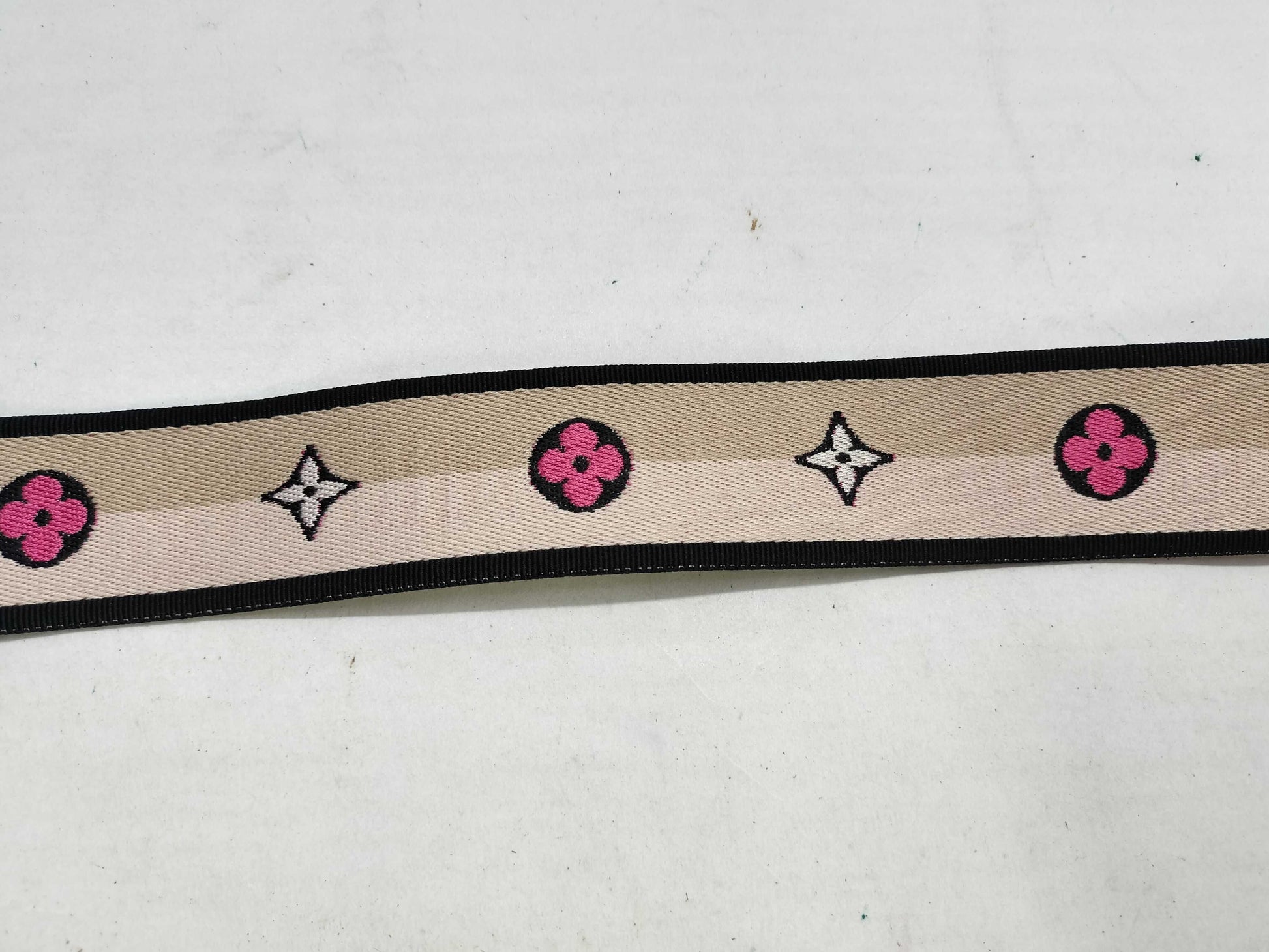 LOUIS VUITTON Signature Strap, Beige/Black/Pink, Signature Canvas, Gold Hardware, 95*4.5*.05cm Strap