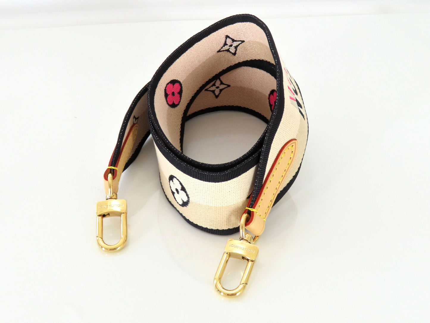 LOUIS VUITTON Signature Strap, Beige/Black/Pink, Signature Canvas, Gold Hardware, 95*4.5*.05cm Strap