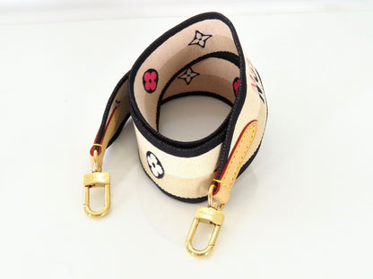 LOUIS VUITTON Signature Strap, Beige/Black/Pink, Signature Canvas, Gold Hardware, 95*4.5*.05cm Strap