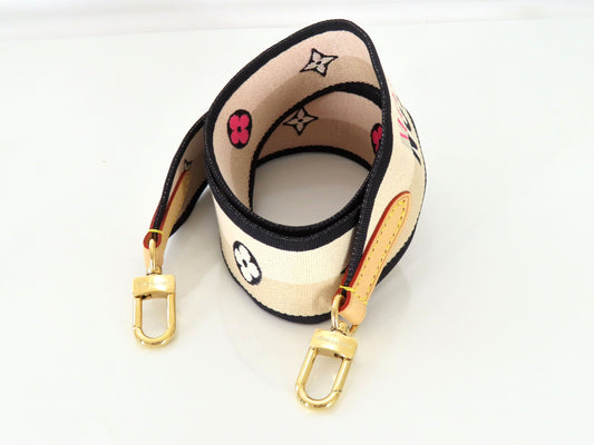 LOUIS VUITTON Signature Strap, Beige/Black/Pink, Signature Canvas, Gold Hardware, 95*4.5*.05cm Strap