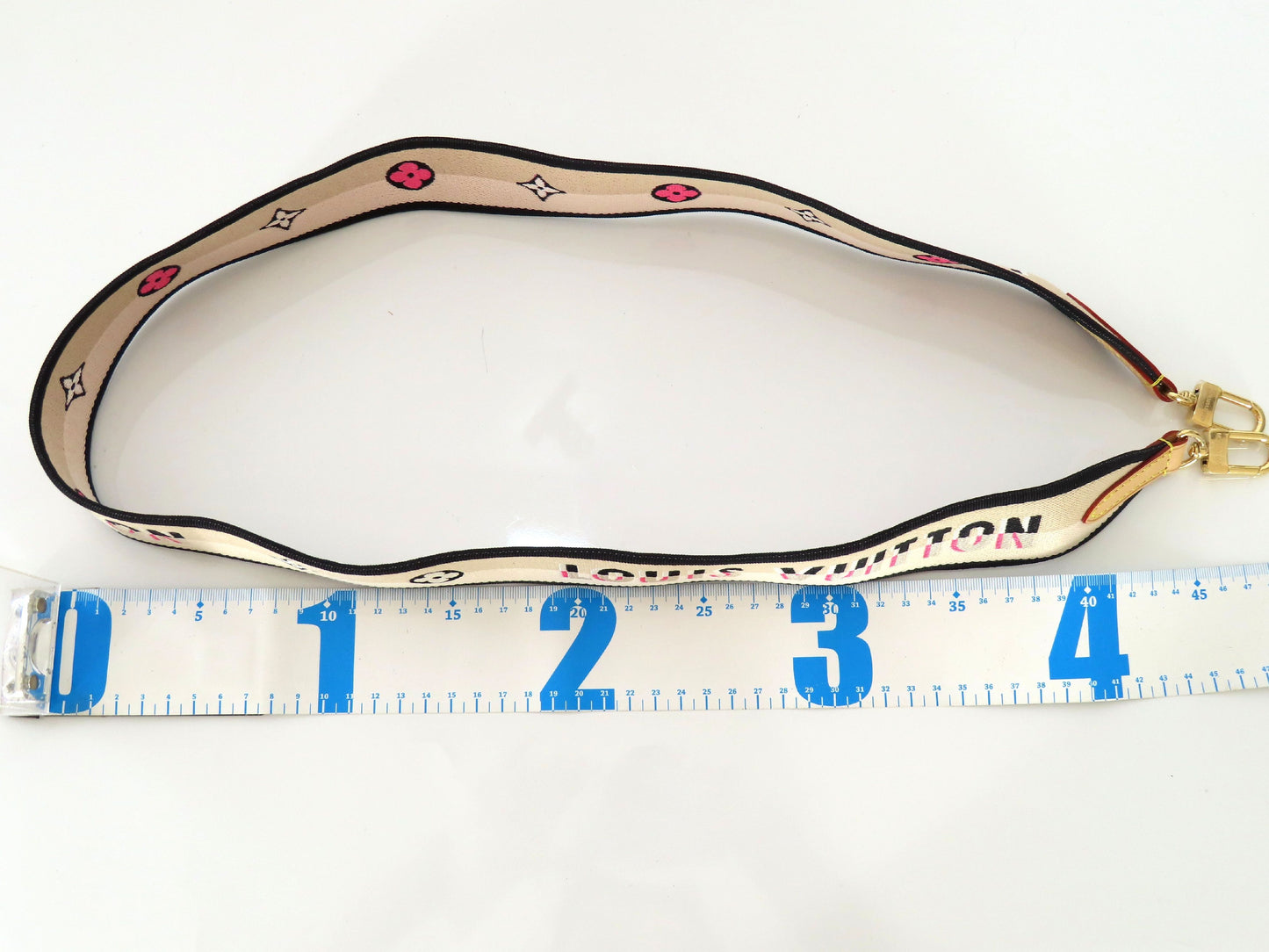 LOUIS VUITTON Signature Strap, Beige/Black/Pink, Signature Canvas, Gold Hardware, 95*4.5*.05cm Strap