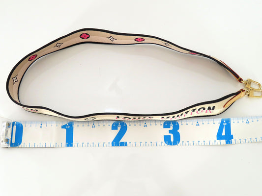 LOUIS VUITTON Signature Strap, Beige/Black/Pink, Signature Canvas, Gold Hardware, 95*4.5*.05cm Strap
