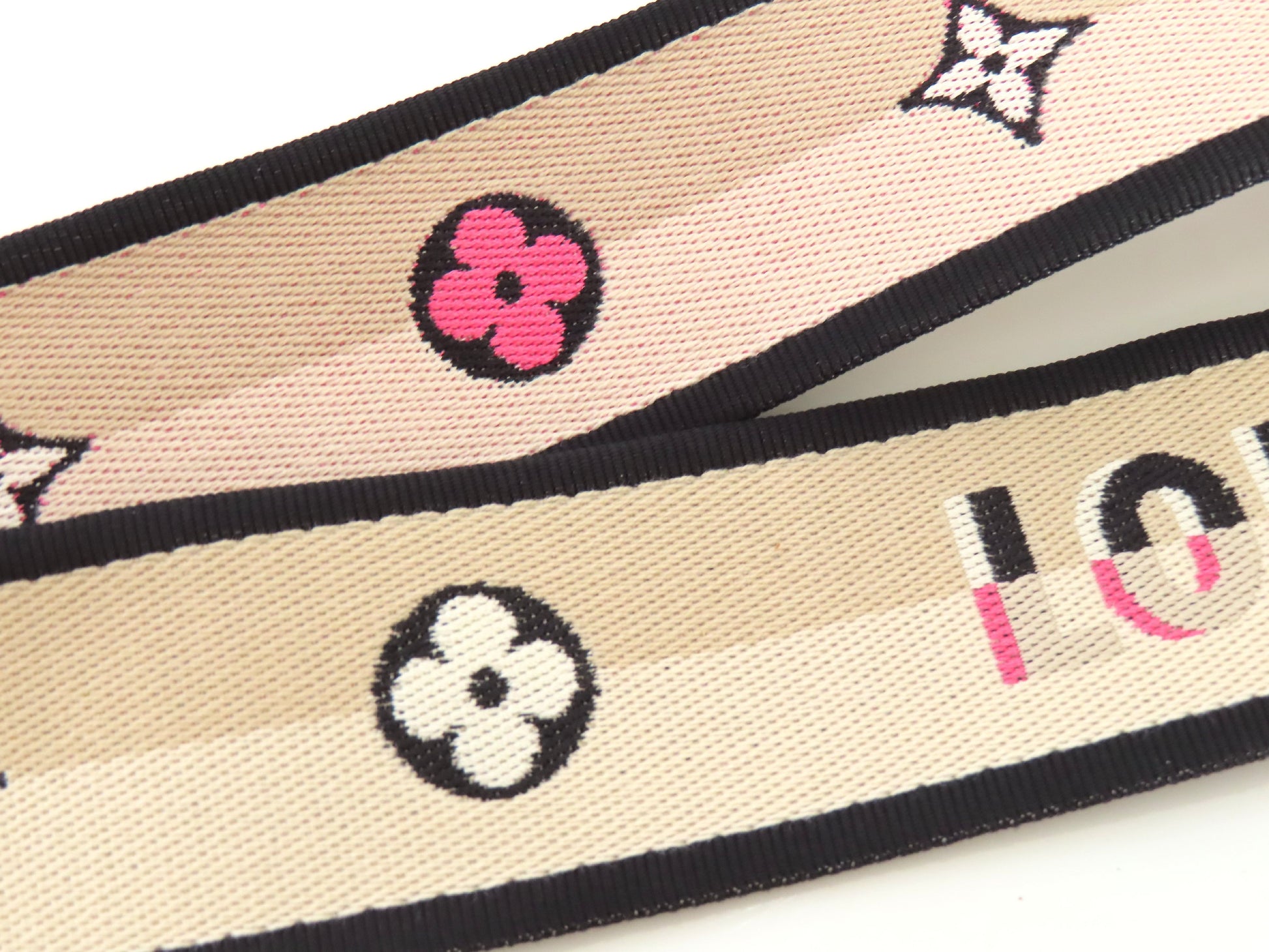 LOUIS VUITTON Signature Strap, Beige/Black/Pink, Signature Canvas, Gold Hardware, 95*4.5*.05cm Strap