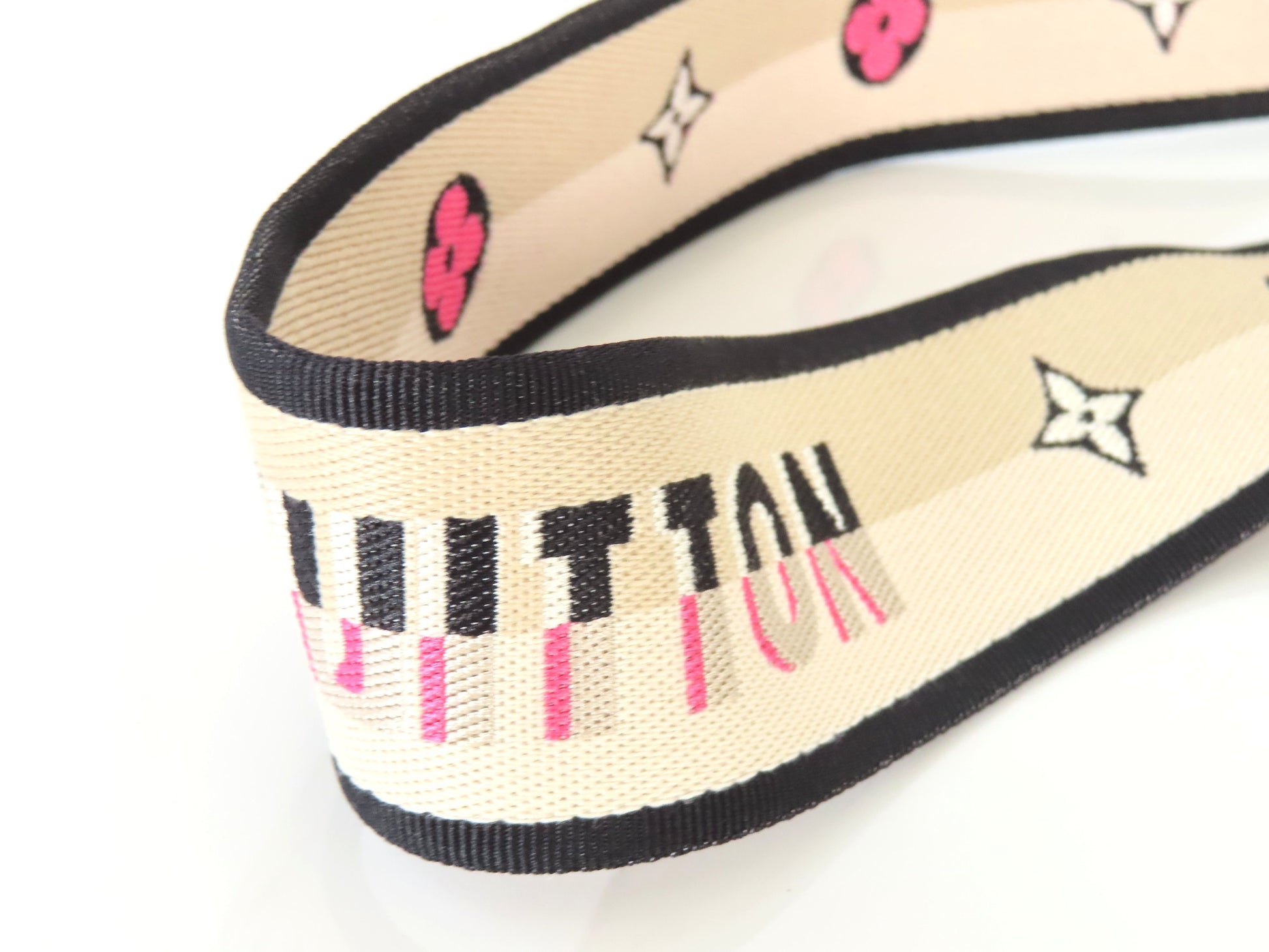 LOUIS VUITTON Signature Strap, Beige/Black/Pink, Signature Canvas, Gold Hardware, 95*4.5*.05cm Strap