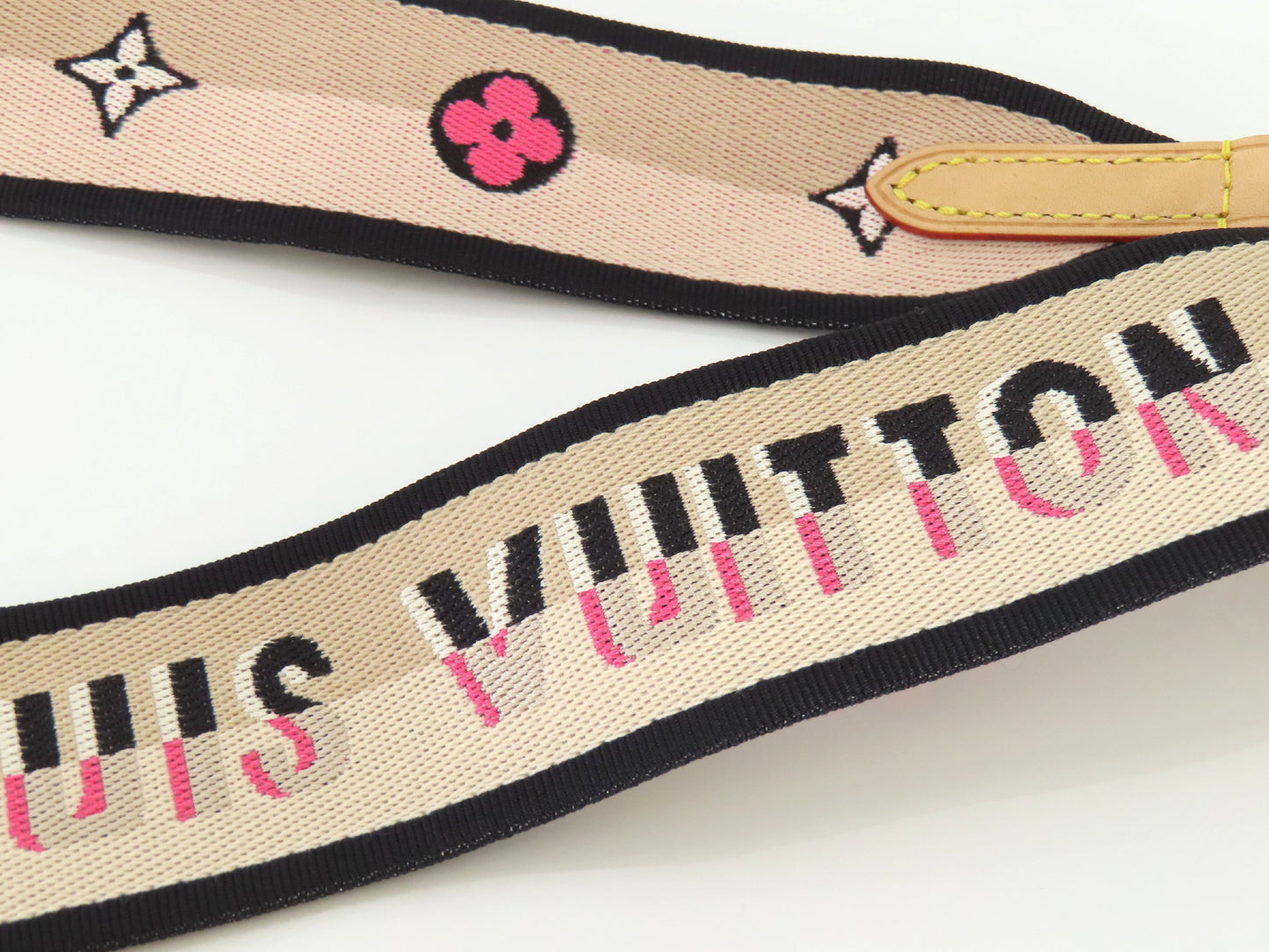 LOUIS VUITTON Signature Strap, Beige/Black/Pink, Signature Canvas, Gold Hardware, 95*4.5*.05cm Strap
