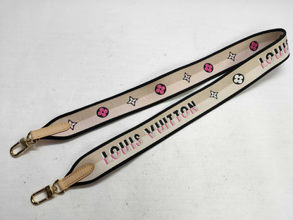 LOUIS VUITTON Signature Strap, Beige/Black/Pink, Signature Canvas, Gold Hardware, 95*4.5*.05cm Strap