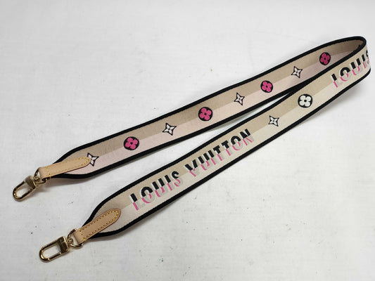 LOUIS VUITTON Signature Strap, Beige/Black/Pink, Signature Canvas, Gold Hardware, 95*4.5*.05cm Strap