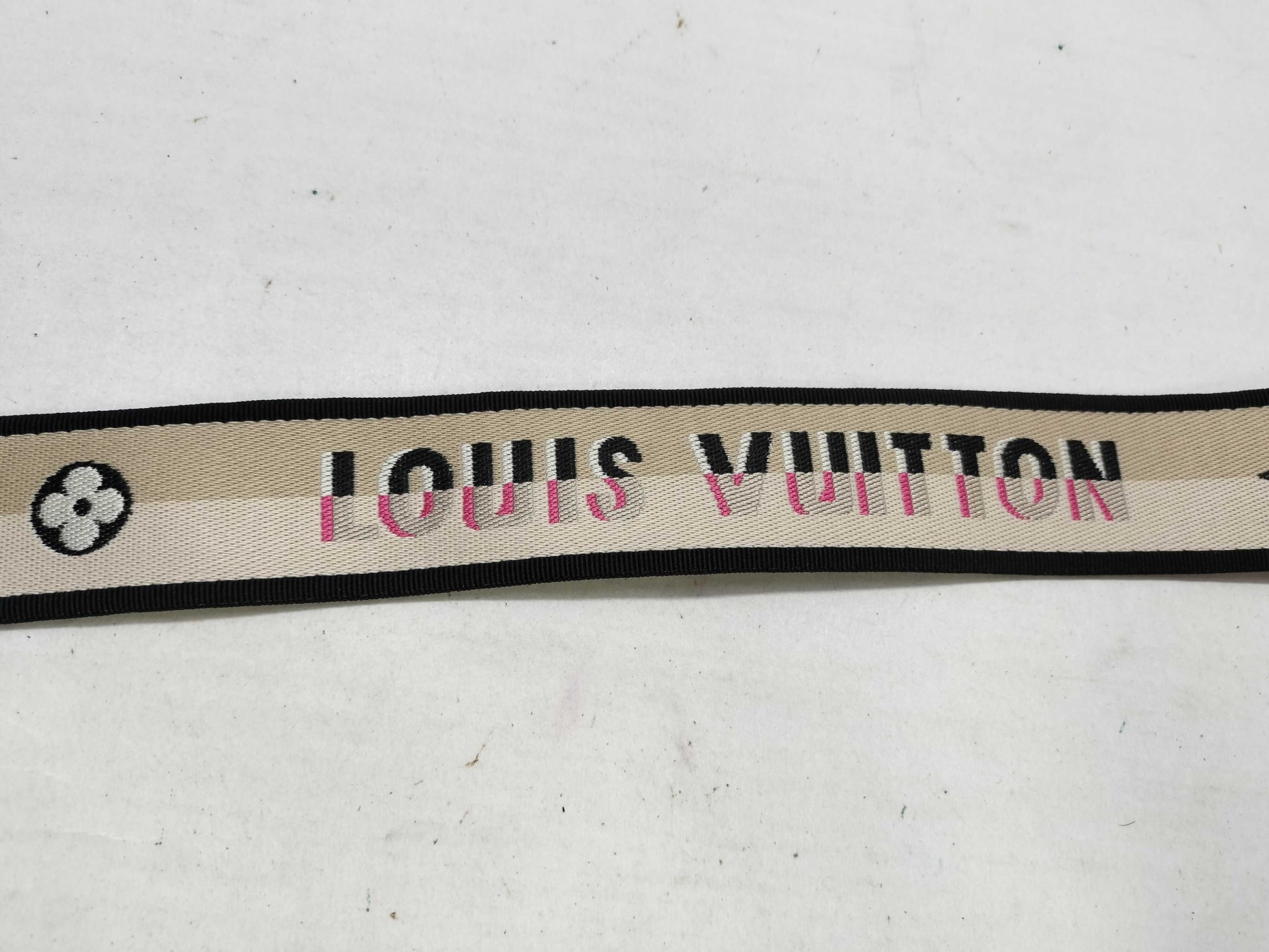 LOUIS VUITTON Signature Strap, Beige/Black/Pink, Signature Canvas, Gold Hardware, 95*4.5*.05cm Strap