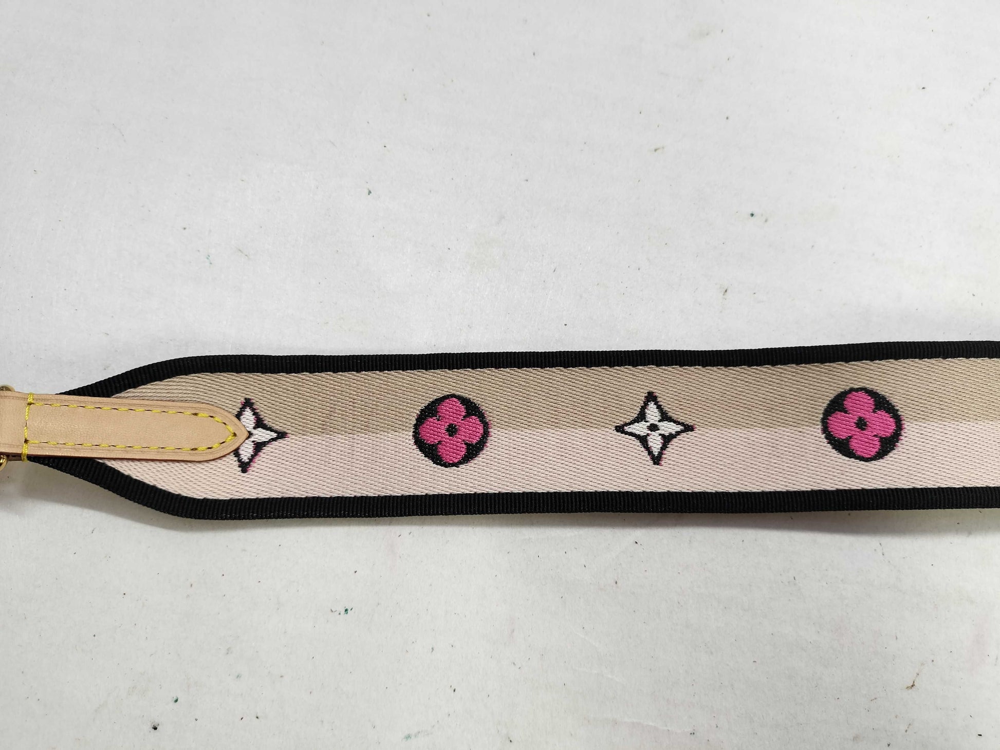 LOUIS VUITTON Signature Strap, Beige/Black/Pink, Signature Canvas, Gold Hardware, 95*4.5*.05cm Strap