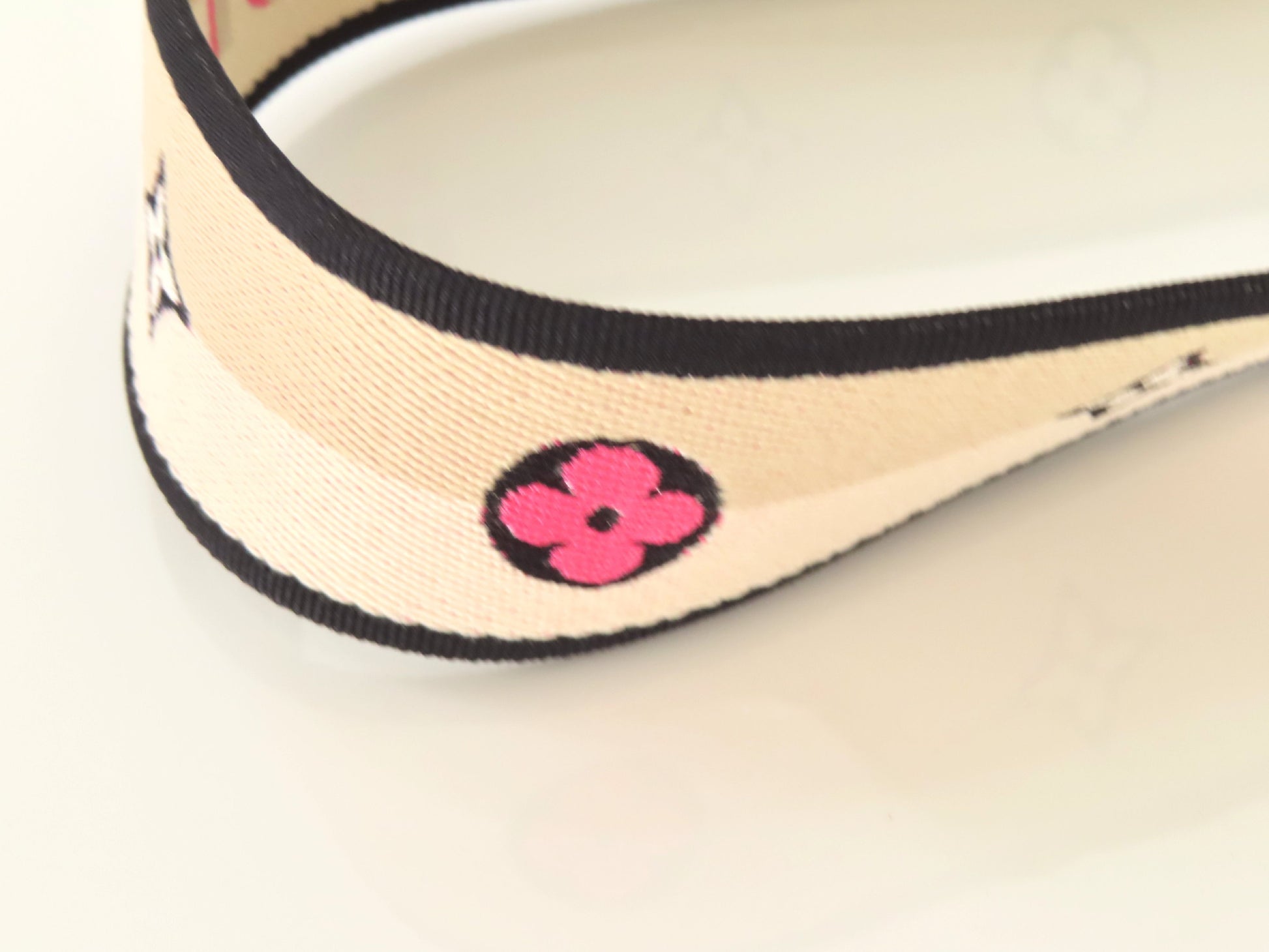 LOUIS VUITTON Signature Strap, Beige/Black/Pink, Signature Canvas, Gold Hardware, 95*4.5*.05cm Strap