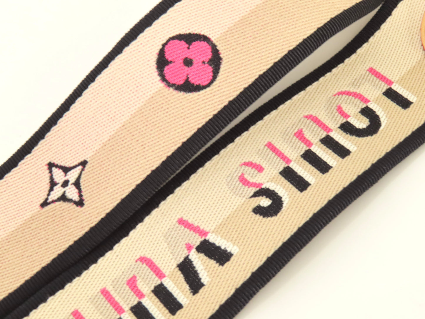LOUIS VUITTON Signature Strap, Beige/Black/Pink, Signature Canvas, Gold Hardware, 95*4.5*.05cm Strap