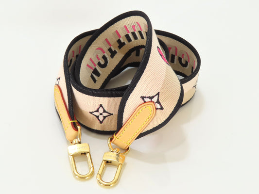 LOUIS VUITTON Signature Strap, Beige/Black/Pink, Signature Canvas, Gold Hardware, 95*4.5*.05cm Strap