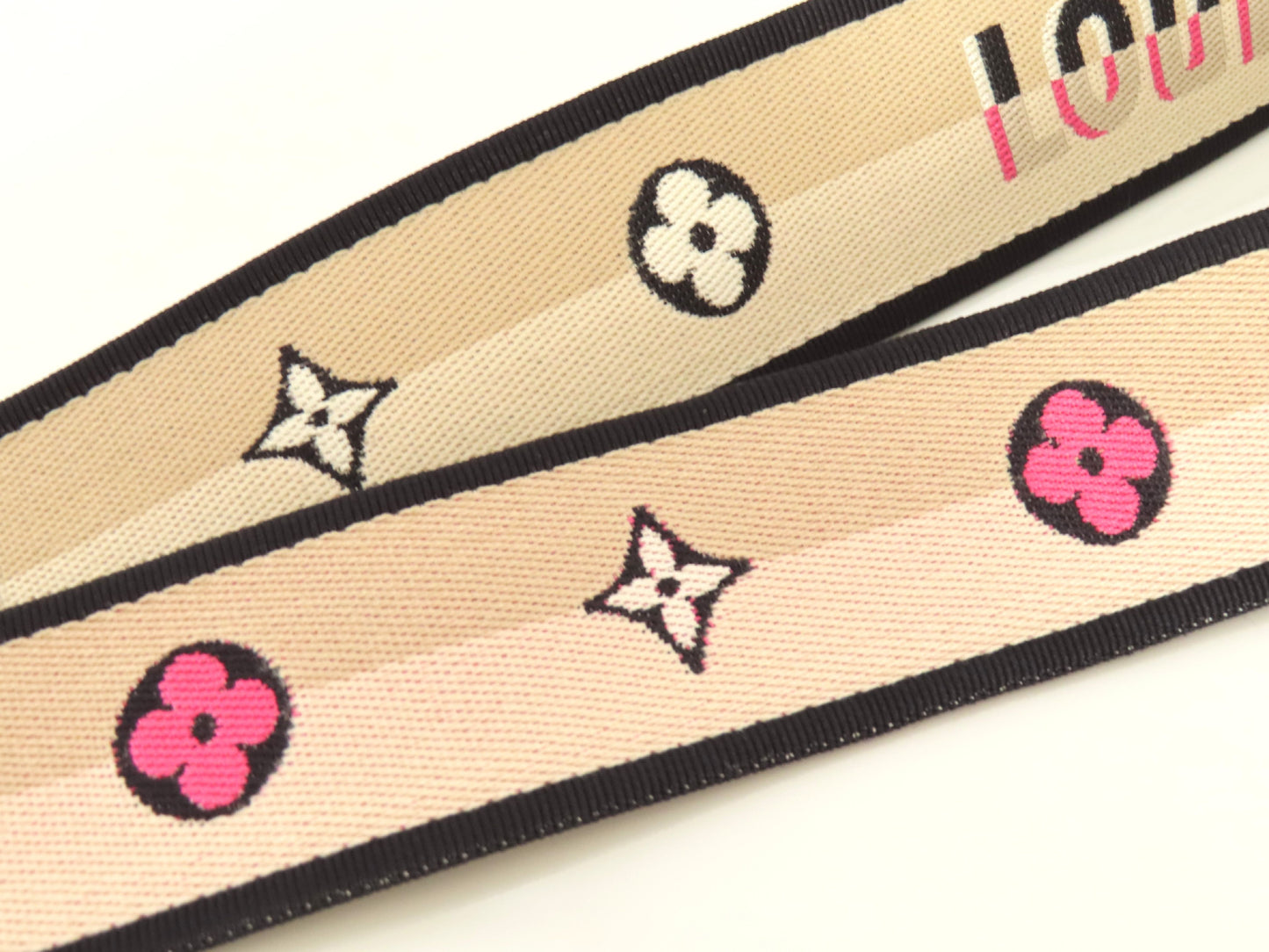 LOUIS VUITTON Signature Strap, Beige/Black/Pink, Signature Canvas, Gold Hardware, 95*4.5*.05cm Strap