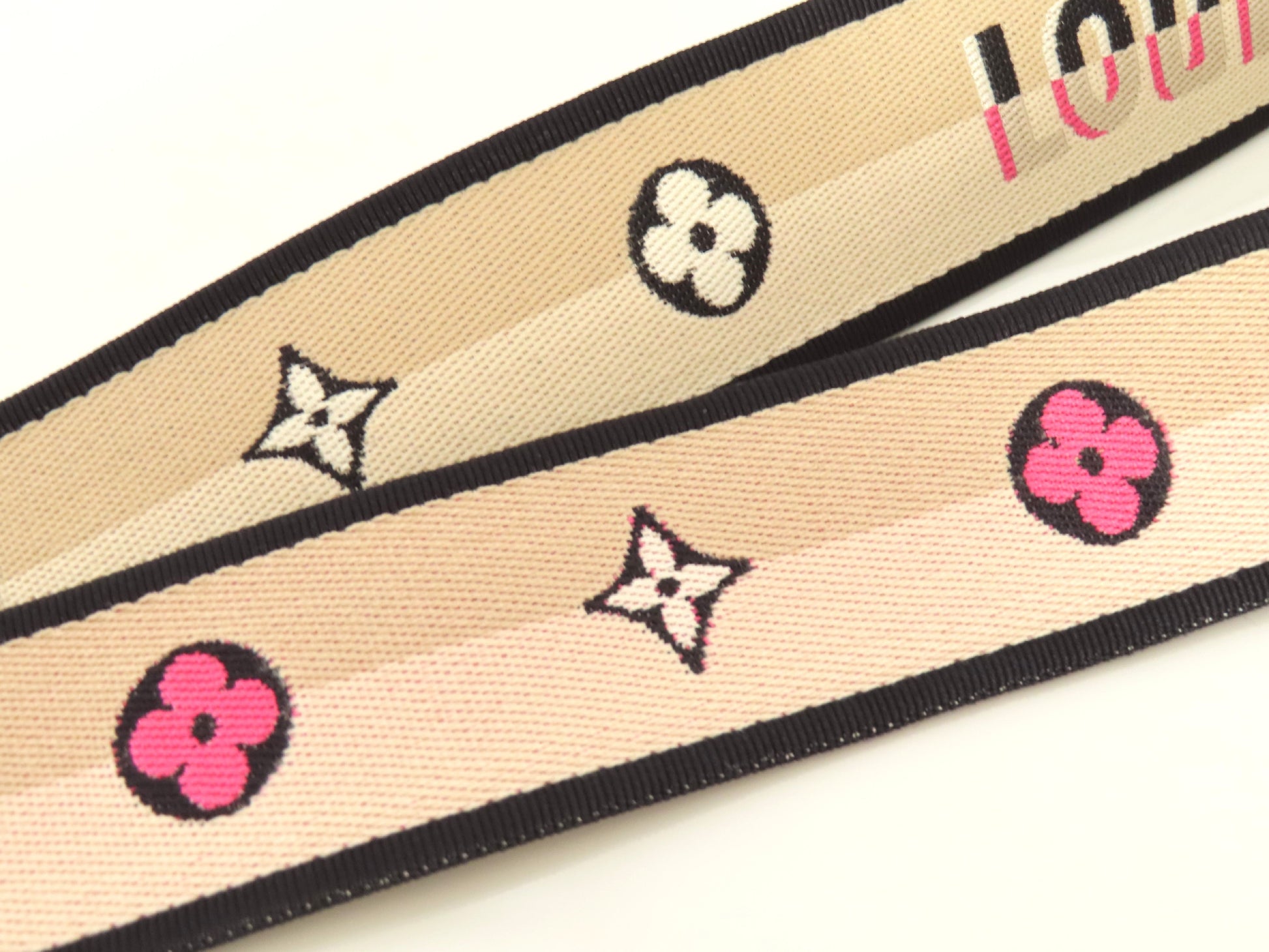 LOUIS VUITTON Signature Strap, Beige/Black/Pink, Signature Canvas, Gold Hardware, 95*4.5*.05cm Strap