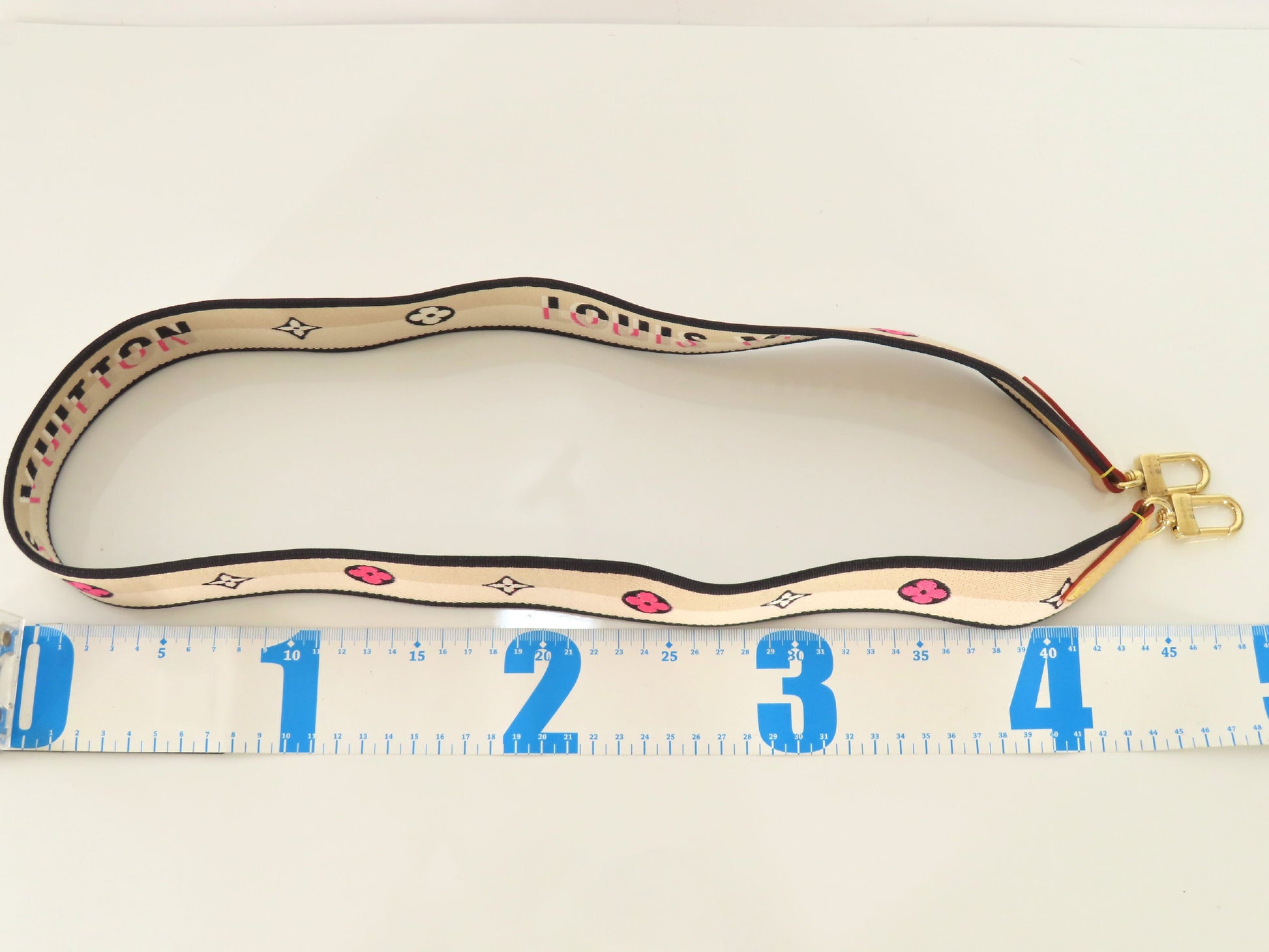 LOUIS VUITTON Signature Strap, Beige/Black/Pink, Signature Canvas, Gold Hardware, 95*4.5*.05cm Strap