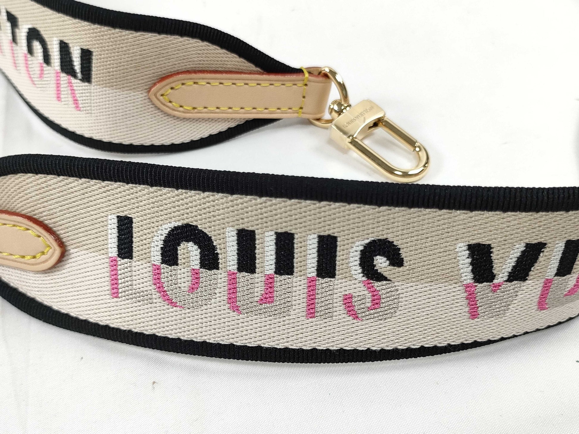 LOUIS VUITTON Signature Strap, Beige/Black/Pink, Signature Canvas, Gold Hardware, 95*4.5*.05cm Strap