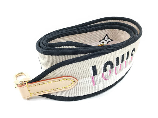 LOUIS VUITTON Signature Strap, Beige/Black/Pink, Signature Canvas, Gold Hardware, 95*4.5*.05cm Strap