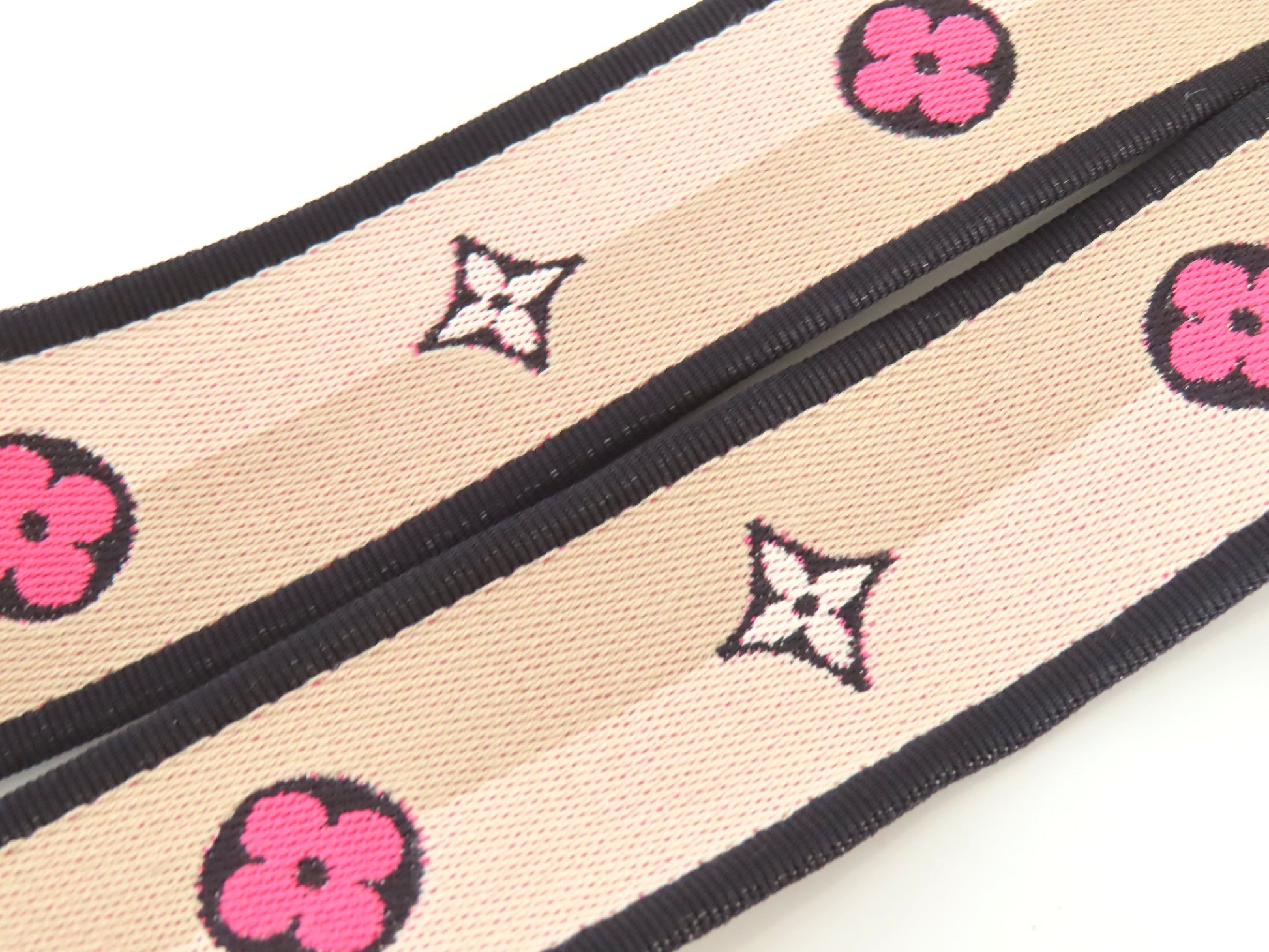 LOUIS VUITTON Signature Strap, Beige/Black/Pink, Signature Canvas, Gold Hardware, 95*4.5*.05cm Strap